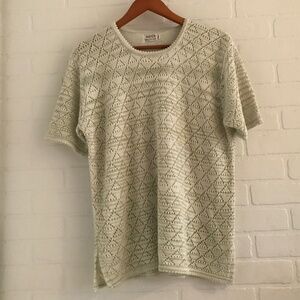 Vintage Knit Sweater Tee Short sleeve Mineral Green cream lined Plus Size XXL